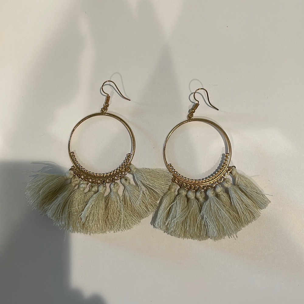 Gold Hoop Tassel Earrings in Sage - Women Jewelry Earrings